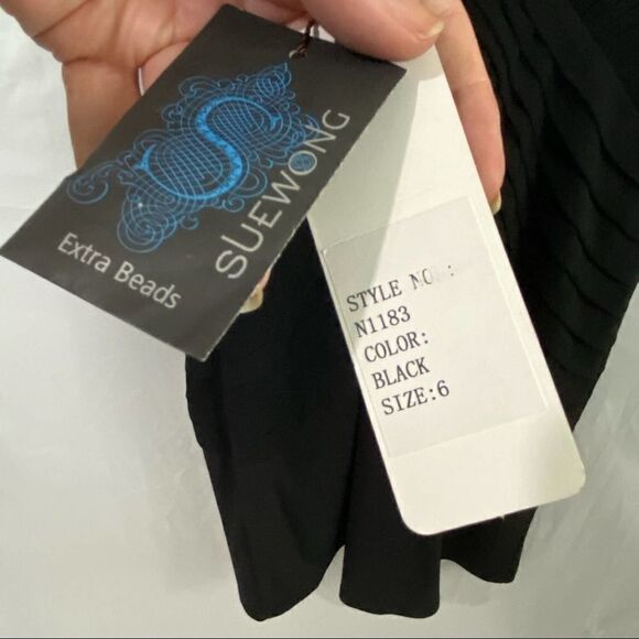 Sue Wong Black Beaded Sleeveless Cocktail Dress Size 6 - Picture 12 of 16